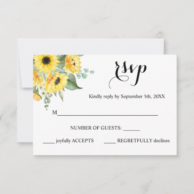RSVP response Sunflowers Greenery Wedding card (Front)