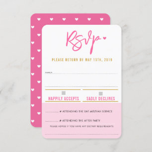 RSVP RETURN cute pretty pink white hearts gold