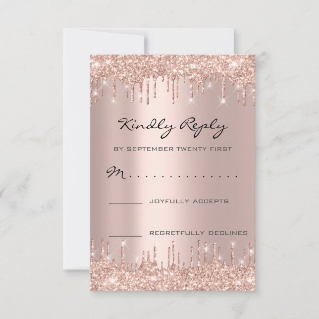 RSVP Rose Blush Drips Glitter Bridal Birthday (Front)