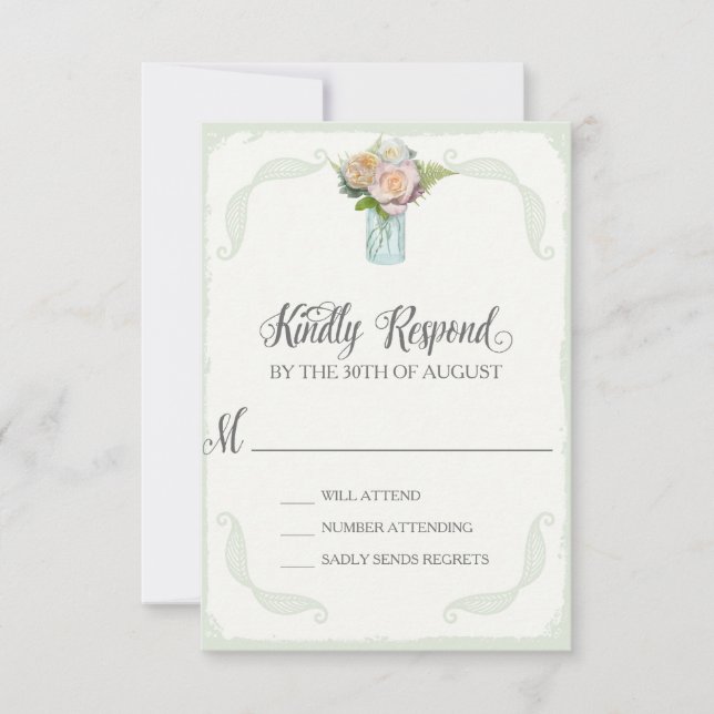 RSVP Rose Bouquet Country Mason Jar Typography (Front)