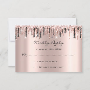 RSVP Rose Drips Glitter Bridal Shower Black Drips Card