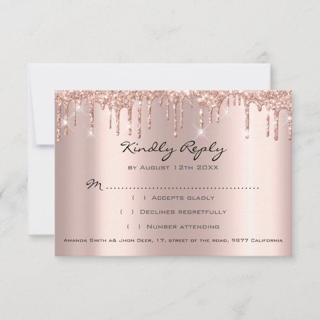 RSVP Rose Drips Glitter Bridal Shower Wedding (Front)
