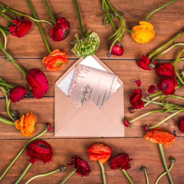 RSVP Rose Drips Glitter Bridal Shower Wedding Card (Creator Uploaded)