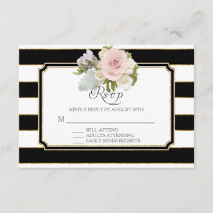 RSVP Rose Floral Modern Elegant Black White Stripe