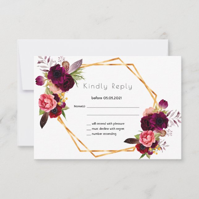 RSVP rose gold wedding flowers burgundy white (Front)