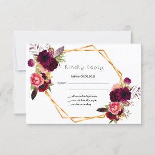 RSVP rose gold wedding flowers burgundy white