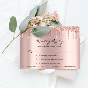 RSVP Rose Weddin Glitter Bridal Shower Black Drips Card