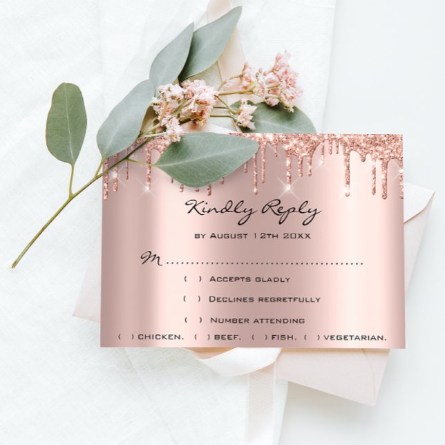 RSVP Rose Weddin Glitter Bridal Shower Black Drips Card (RSVP Rose Weddin Glitter Bridal Shower Black Drips)