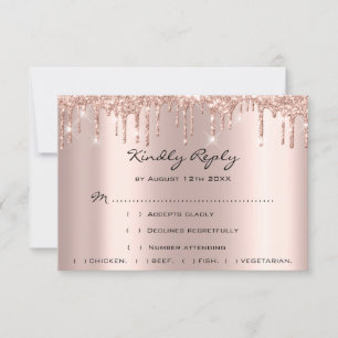 RSVP Rose Weddin Glitter Bridal Shower Navy Drips Card