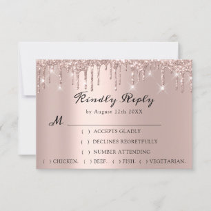RSVP Rose Wedding Glitter Bridal Shower Drips Card