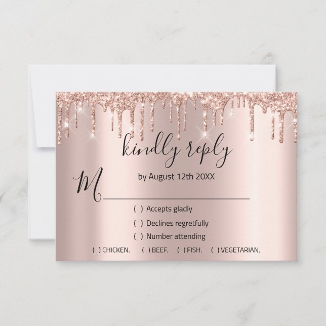 RSVP Rose Wedding Glitter Bridal Shower VIP Drips Card (Front)