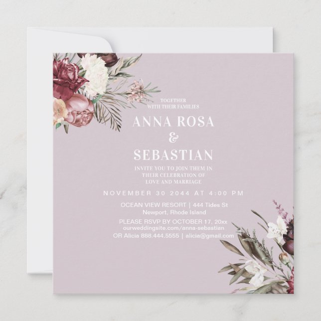 *~* RSVP Roses Floral Burgandy AR15 +  WEDDING Invitation (Front)