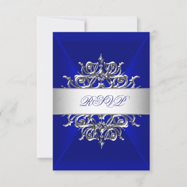 RSVP Royal Blue On Silver Birthday Party (Front)
