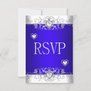 RSVP Royal blue Wedding White Diamond Hearts