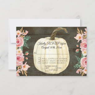 RSVP Rustic Blush Pink Floral White Pumpkin Wooden Invitation