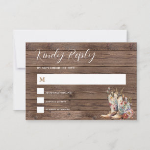 RSVP Rustic Boots Cowboy Cowgirl Floral Wedding Card