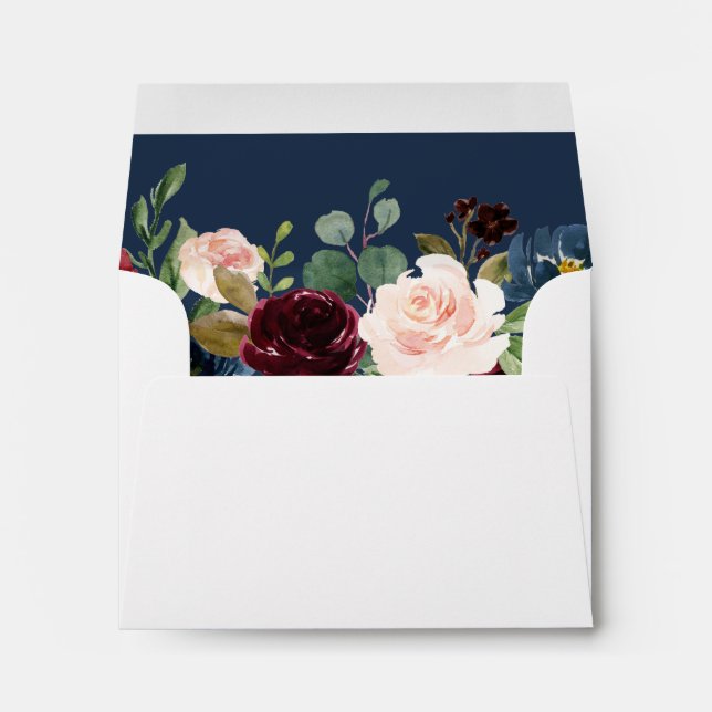 RSVP - Rustic Burgundy Blush Blue Floral Address Envelope (Back (Bottom))