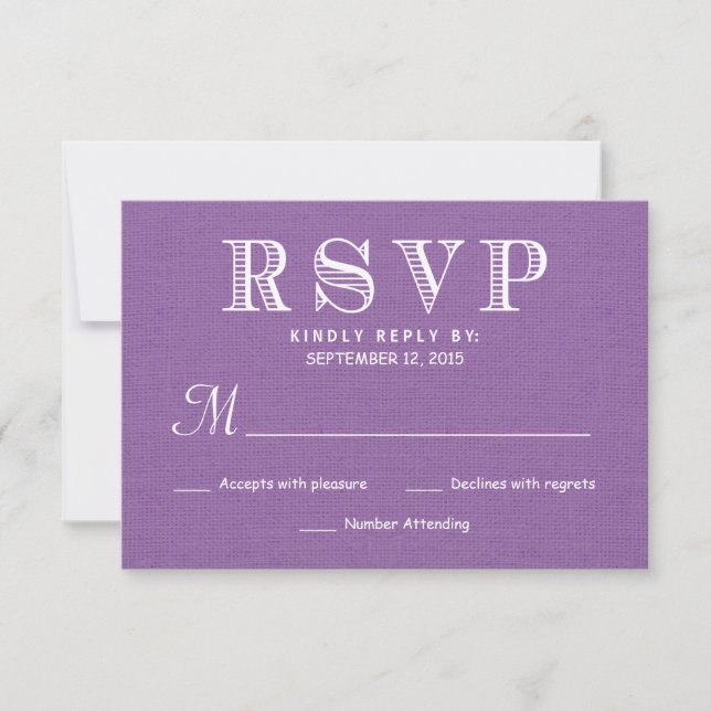 RSVP Rustic Burlap Orchid Wedding Reply Card (Front)