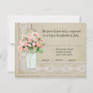 RSVP Rustic Country Mason Jar Blush Pink Roses Card