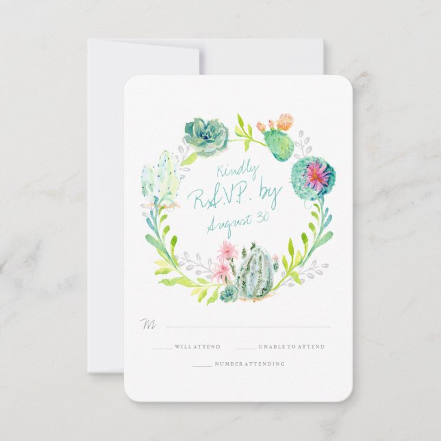 Rsvp Rustic Desert Cactus Flower Wood Watercolor Card (Front)