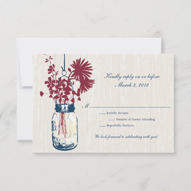 RSVP Rustic Hanging Mason Jar Wedding Card (Front)