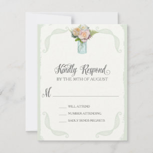 RSVP Rustic Mason Jar Roses Script Typography Card