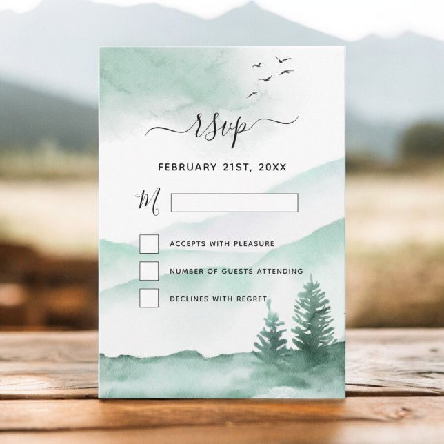RSVP Rustic Mountains Forest Watercolor Modern Invitation (Creator Uploaded)