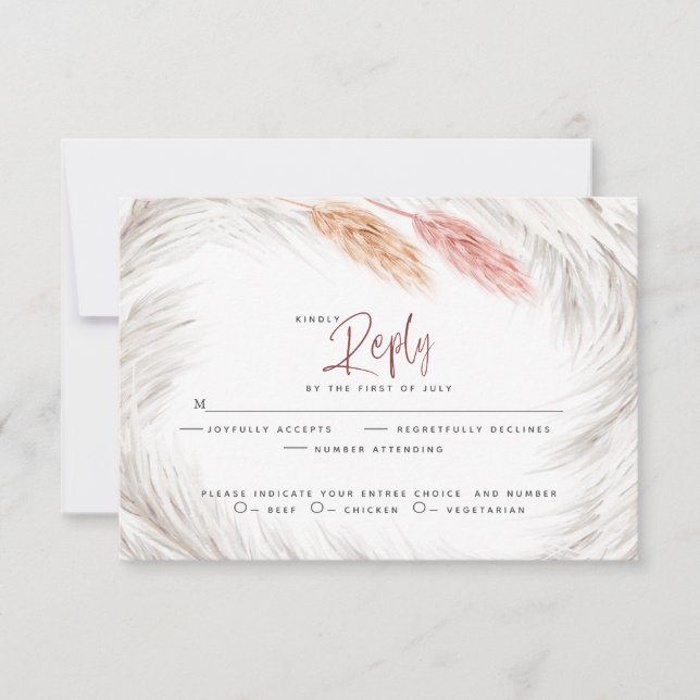RSVP Rustic Pink Foxtail and Ivory Pampas Grass   Card (Front)