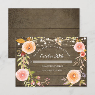 RSVP Rustic Twinkle Lights Wood Botanical Floral Invitation