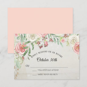 RSVP Rustic Watercolor Art Blush Ivory Rose Floral Invitation