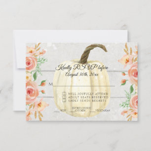 RSVP Rustic Watercolor Floral White Pumpkin Wooden Invitation