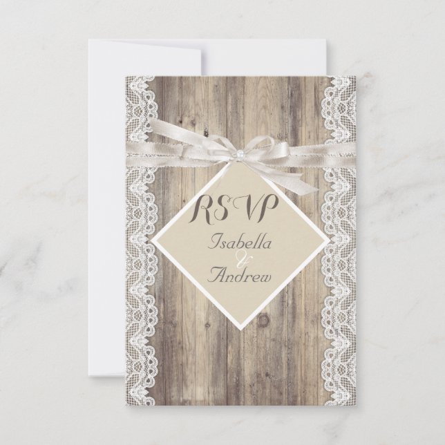 RSVP Rustic Wedding Beige White Lace Wood (Front)