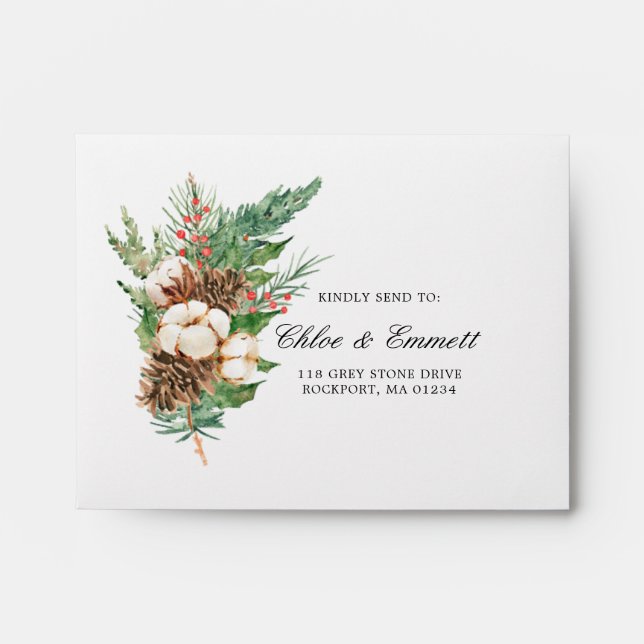 RSVP Rustic Winter Botanical Floral Address  Envelope (Front)