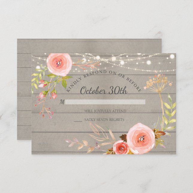 RSVP Rustic Wood Botanical Floral Invitation (Front/Back)