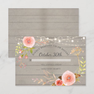 RSVP Rustic Wood Botanical Floral Invitation