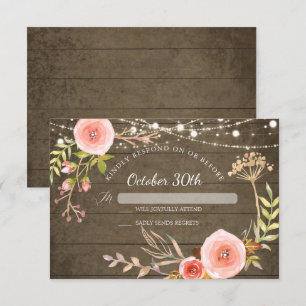 RSVP Rustic Wood Elegant Painted Botanical Floral Invitation