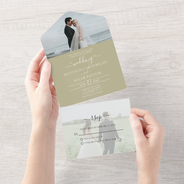 RSVP Sage Green All in One Wedding Invitation (Tearaway)