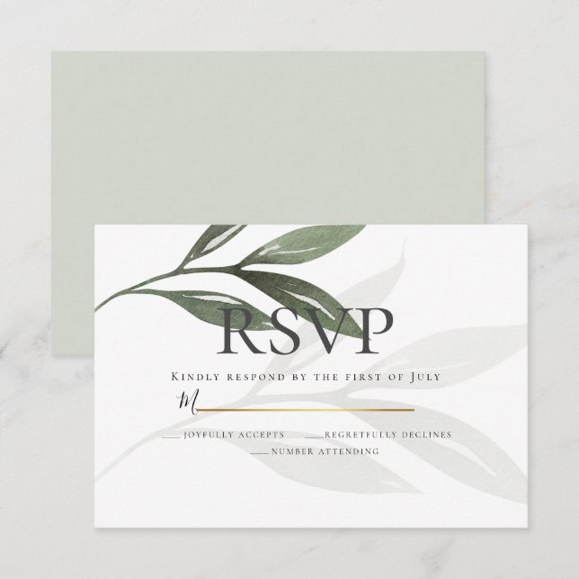 RSVP | Sage Green Olive Branch Watercolor Leaves Invitation (Front/Back)
