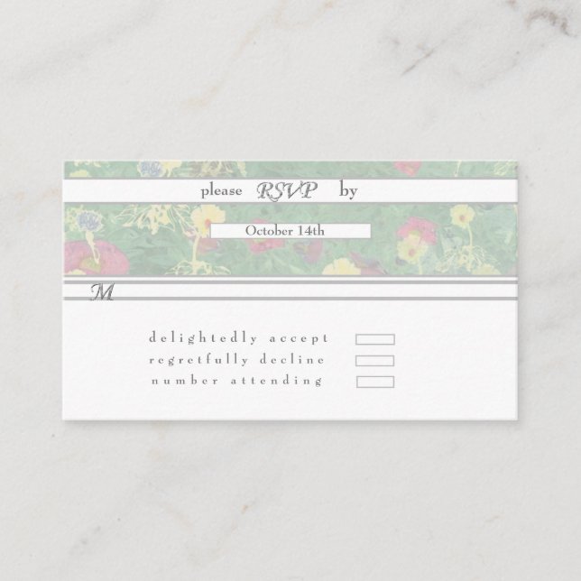 RSVP Silver Green Floral Wedding  Enclosure Card (Front)