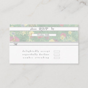 RSVP Silver Green Floral Wedding  Enclosure Card