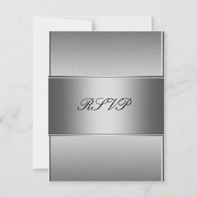 RSVP Silver Grey Metal Black 21st Birthday Invitation (Front)