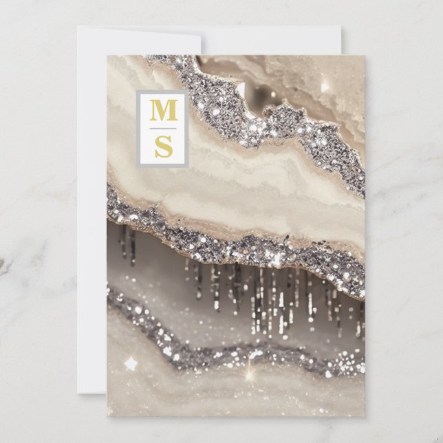 *~ RSVP SILVER  IVORY QR Initials AR66 Wedding Invitation (Front)