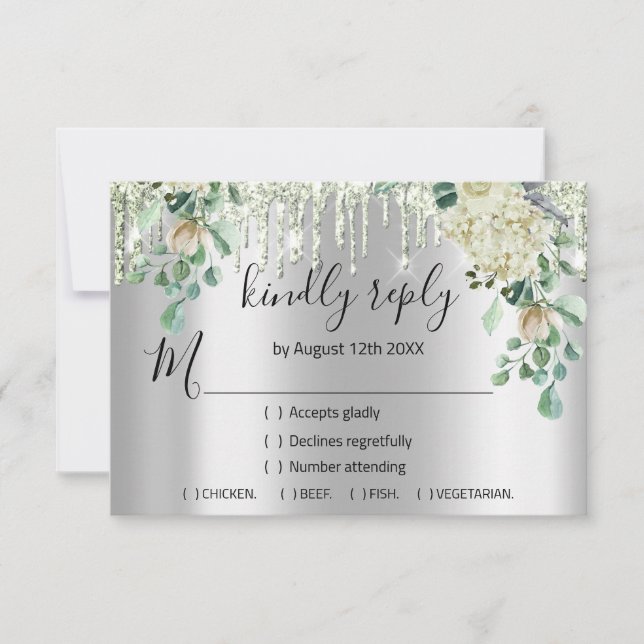 RSVP Silver Wedding Glitter Bridal Mint Gree Drips (Front)