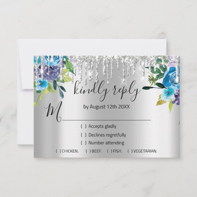 RSVP Silver Wedding Glitter Bridal Navy VIP Drips (Front)