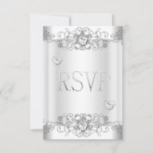 RSVP Silver White Diamond Hearts Card