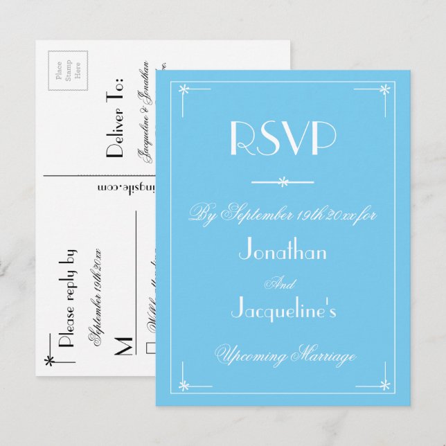 RSVP Simple Modern Aqua Blue Wedding RSVP  Invitation Postcard (Front/Back)