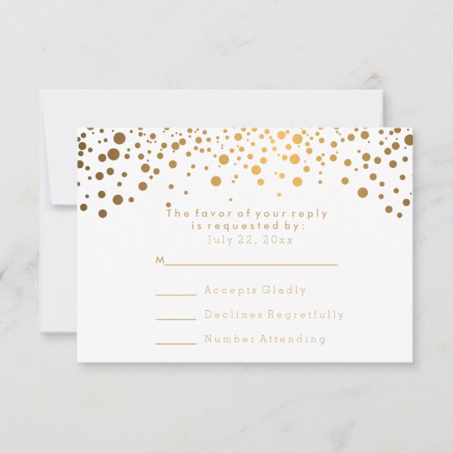 RSVP Stylish Gold Confetti White Wedding Card (Front)