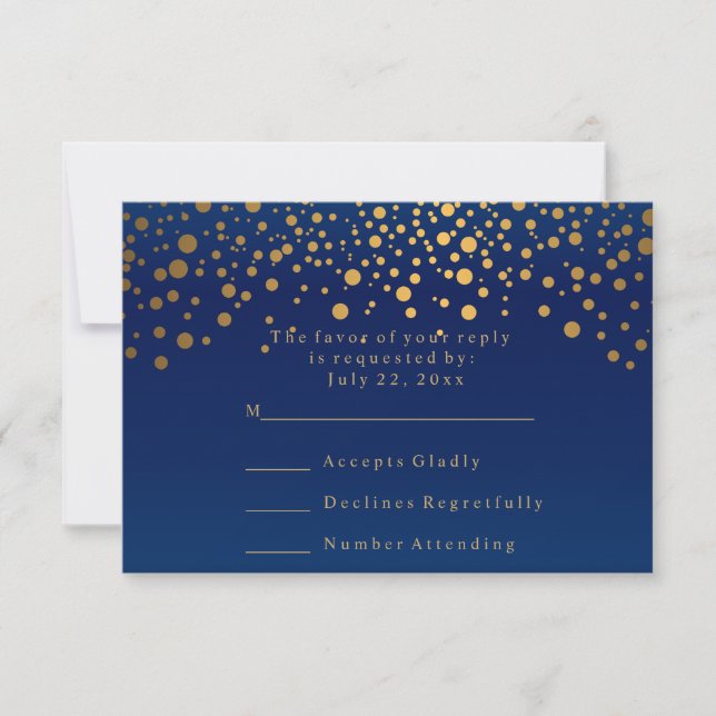 RSVP Stylish Navy Blue & Confetti Gold Dot Wedding (Front)