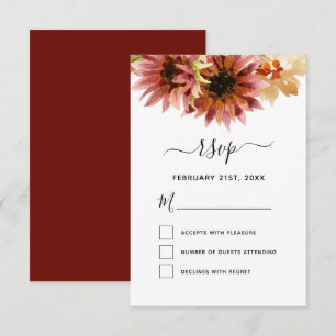 RSVP Sunflower Burgundy Country Wedding Invitation