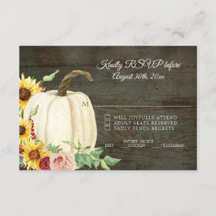 RSVP Sunflower n Pumpkin Red Burgundy Dark Wood Invitation